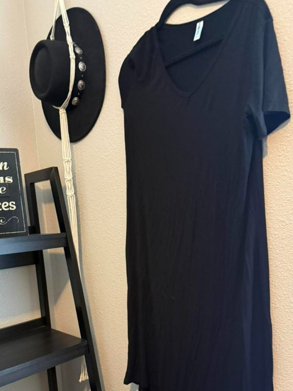 Black midlength dress with V-neck
